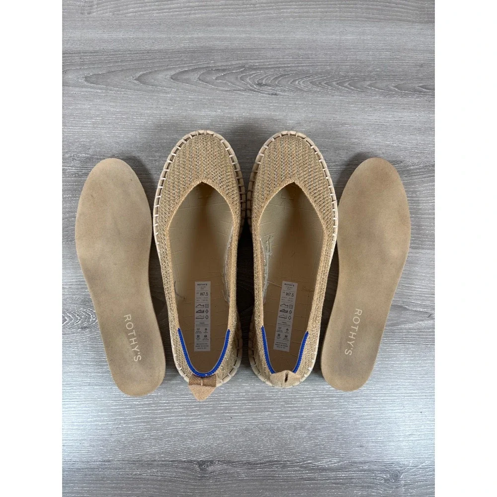 Rothys The Espadrille Gold Metallic Shimmer Knit Slip On Flats Womens 7.5